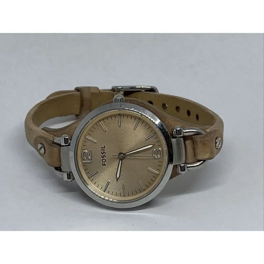 Fossil ES2830 Women's Leather Analog Beige Dial Quartz Genuine Wrist Watch GE501